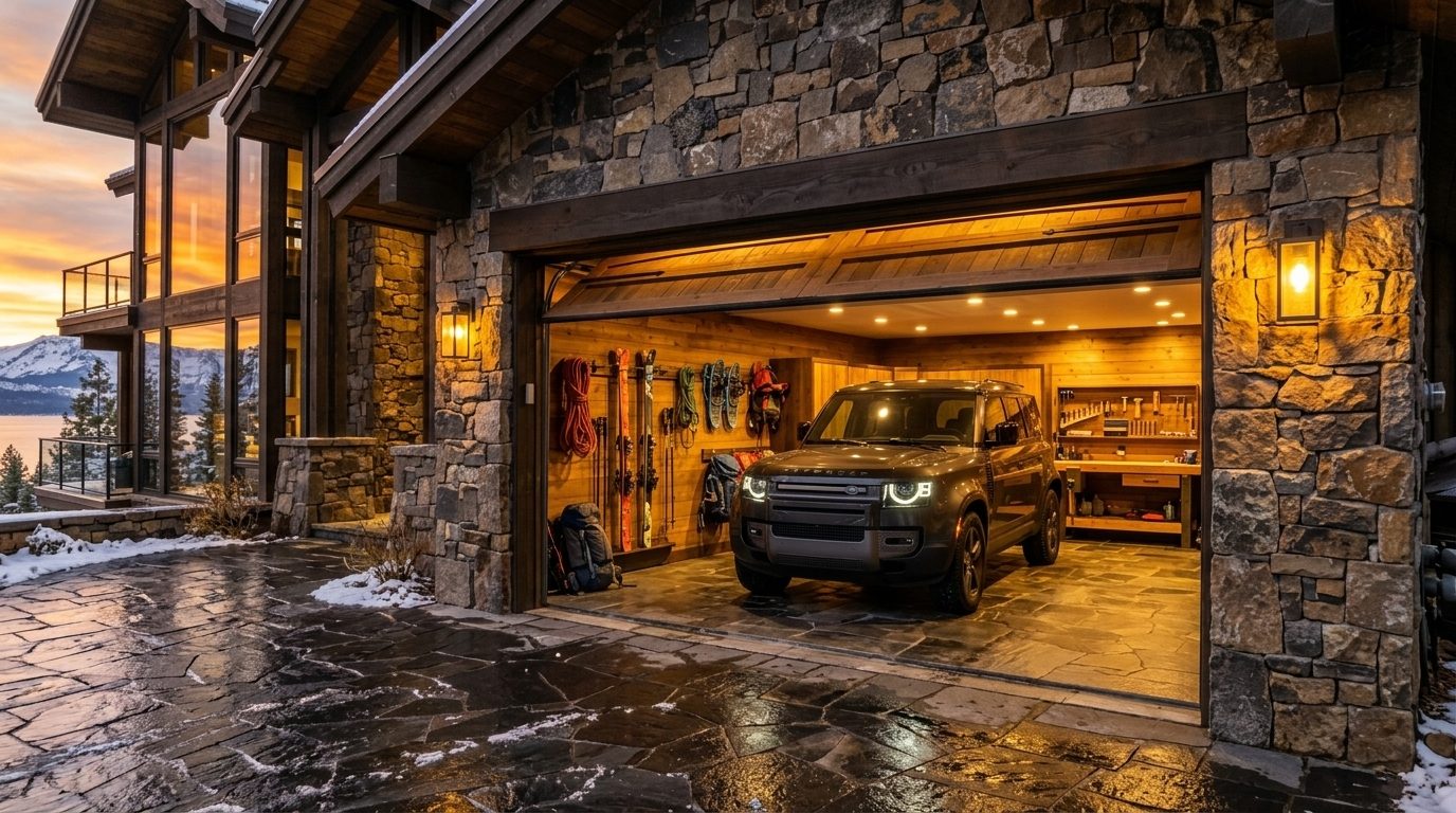 James Local Garage Door 2 Garage Door Gliding Open Revealing Warm Illuminated Interior